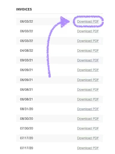 A screenshot that shows how to download a Placeit by Envato invoice 