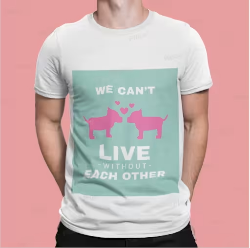 A young male posing a white t-shirt with a pink design on it
