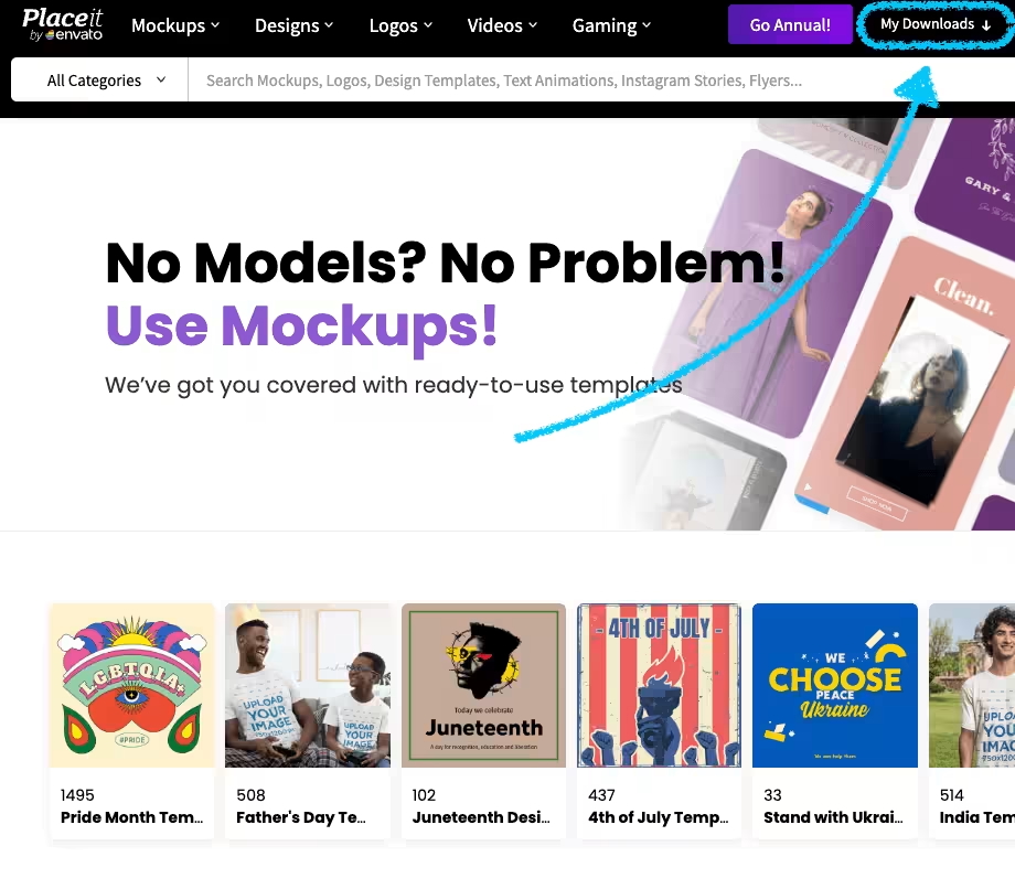 A screenshot featuring where to find a user's downloads at Placeit